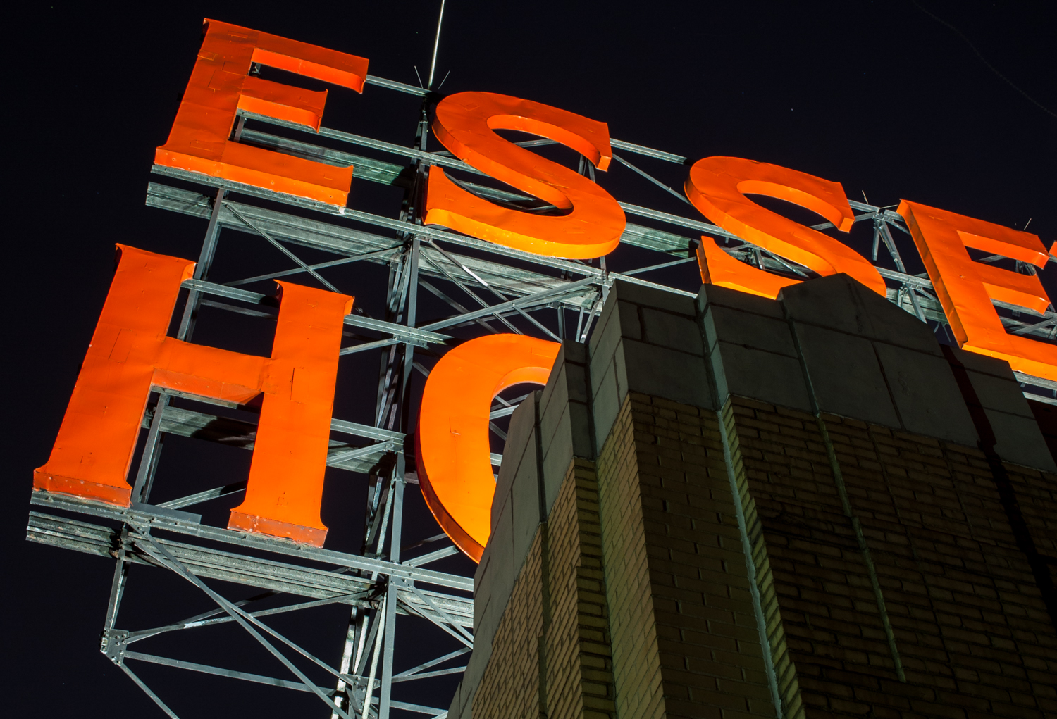 A real life Bat Signal | Close up on the Essex House sign